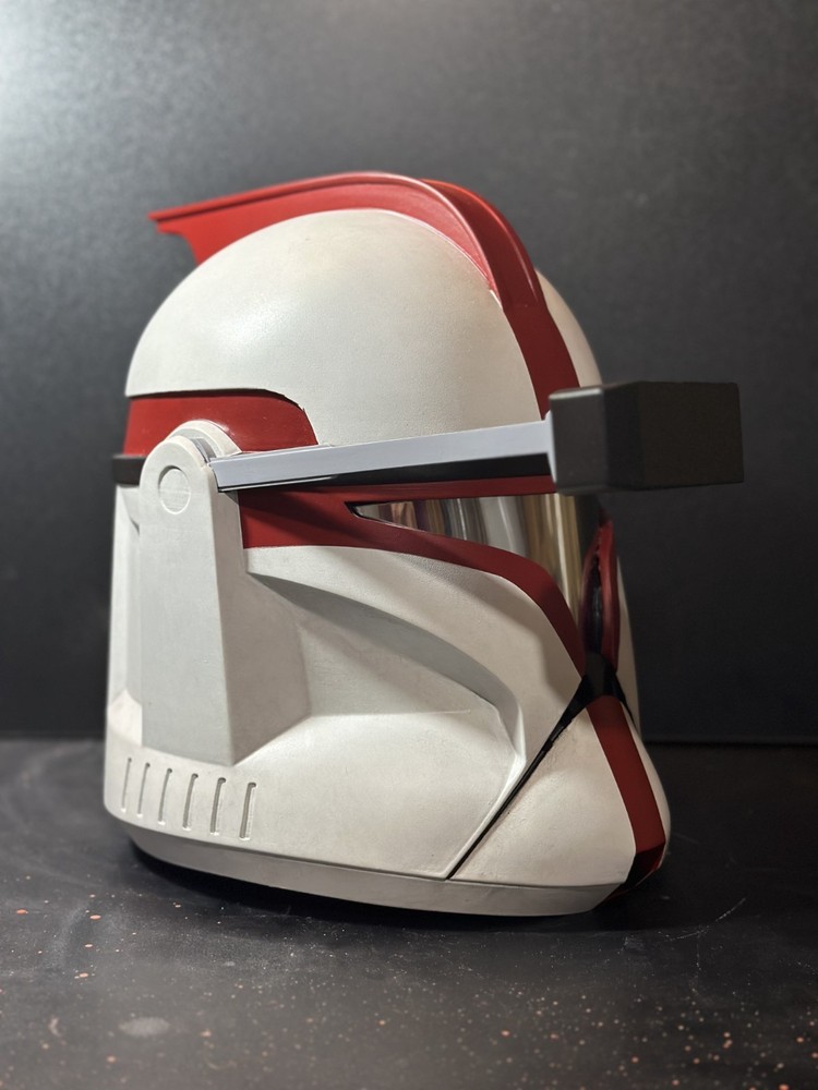 Red Phase 1 Clone Commando Helmet - Custom Finish - Sanded, Painted, Weathered