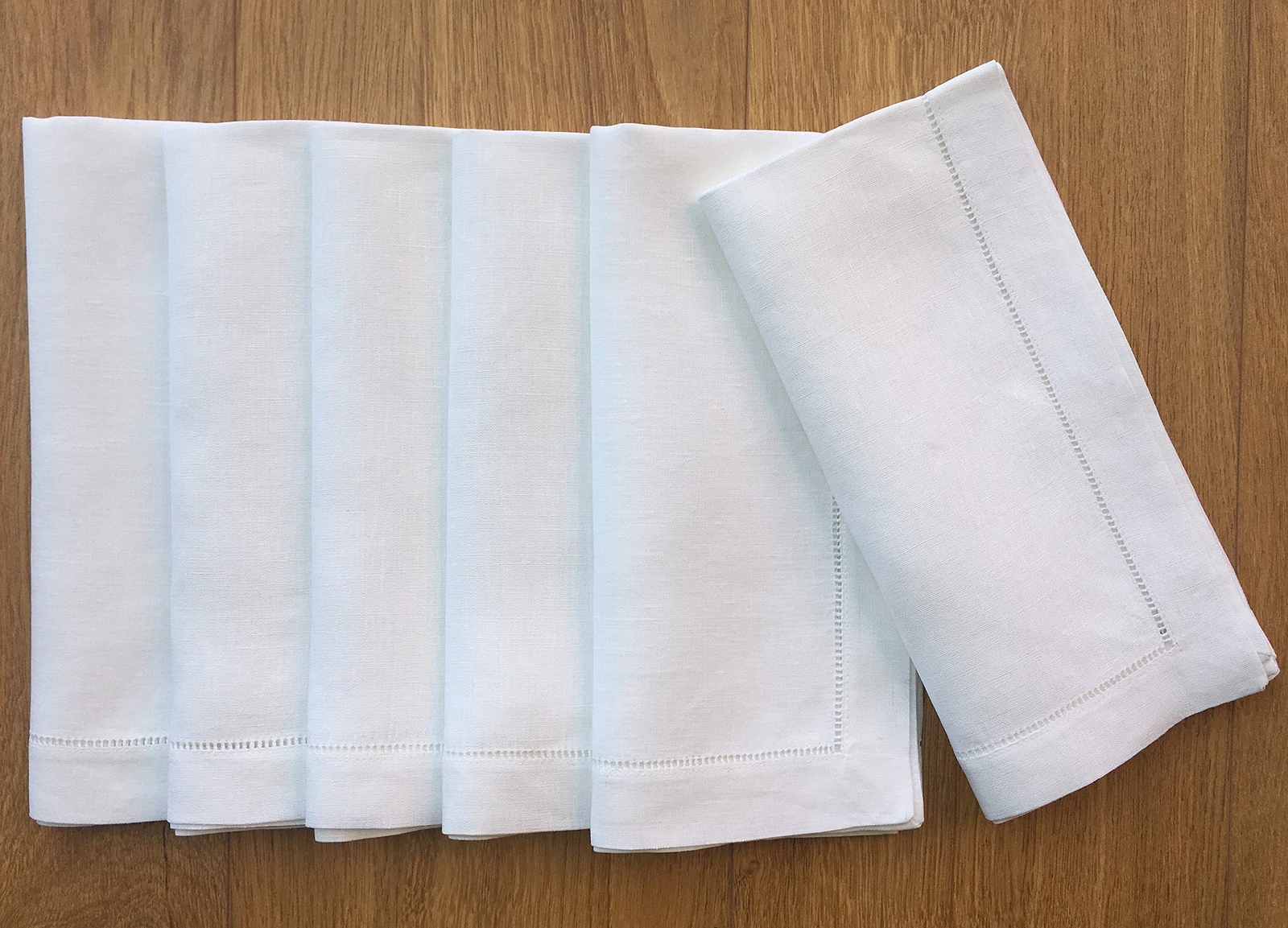 White linen hem stitch dinner napkins - Set of 6 20"x20"-Ladder hemstitch 100...