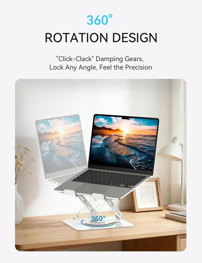 360 Rotating Laptop Stand, Ergonomic Computer Riser for Desk, Adjustable Heig...