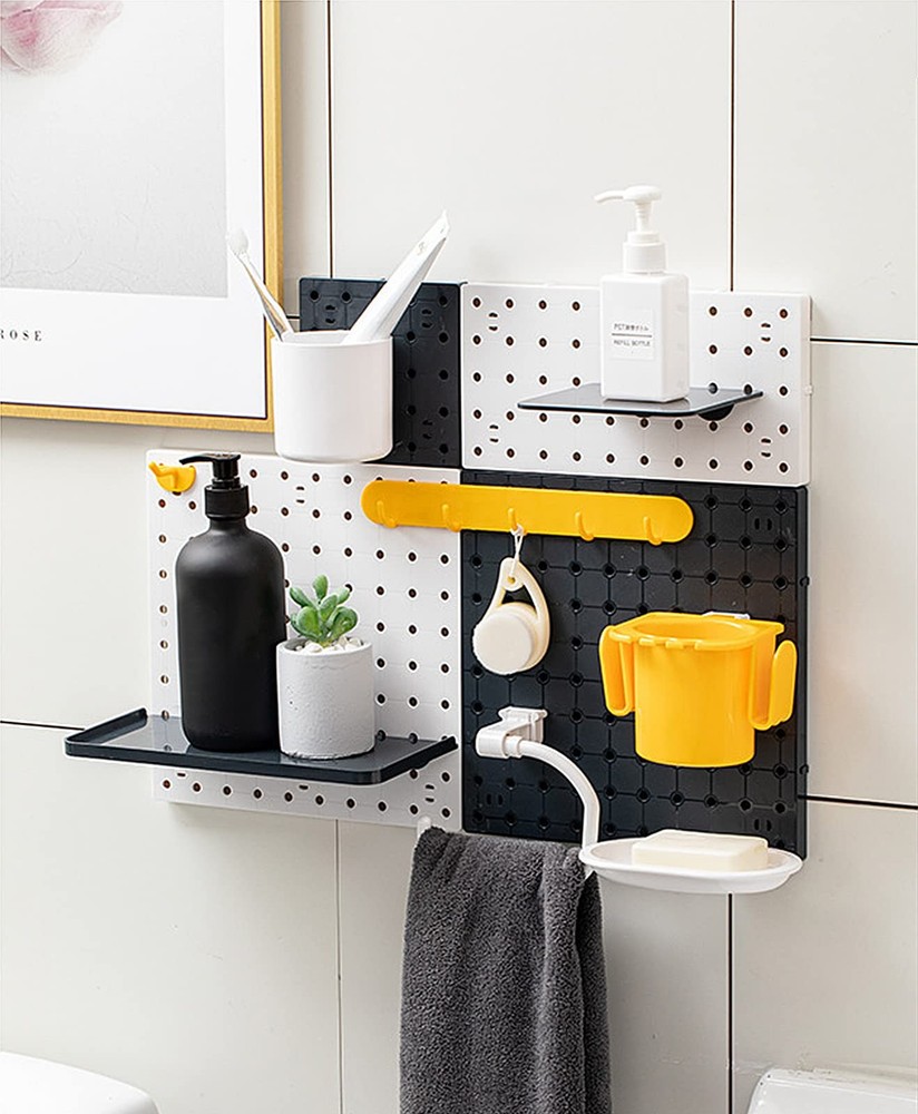 4 PCS White Pegboard Wall Organizer, Self-Adhesive Peg Board Wall Panel Kits ...