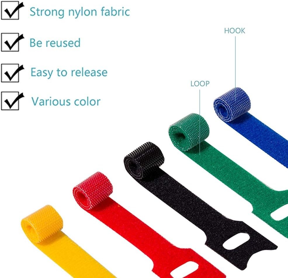 6-Inch Hook & Loop Cable Ties - 100PCS Durable Microfiber Fasteners in 5 Colors