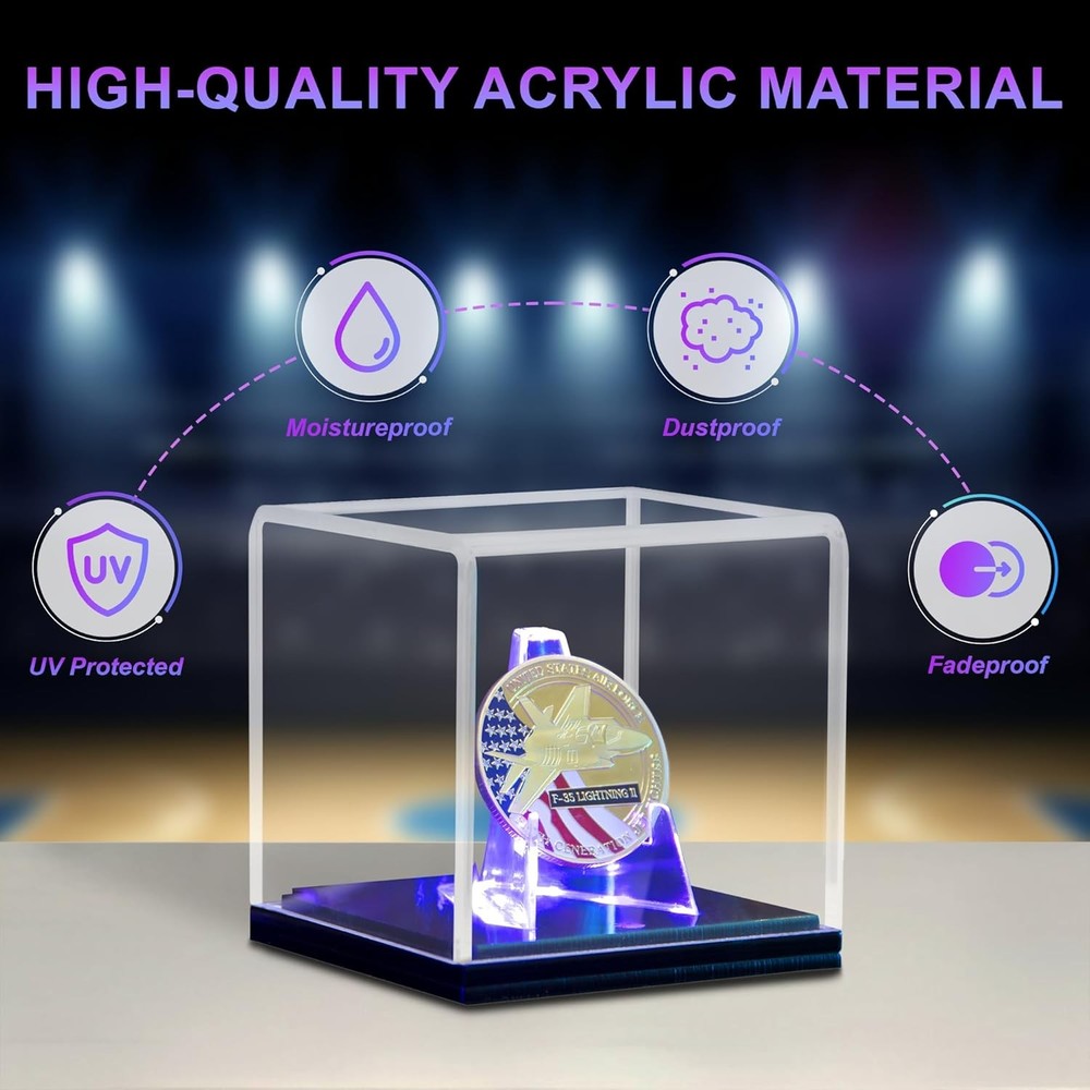 Championship Ring Display Case with Led Light, UV-Protected Clear