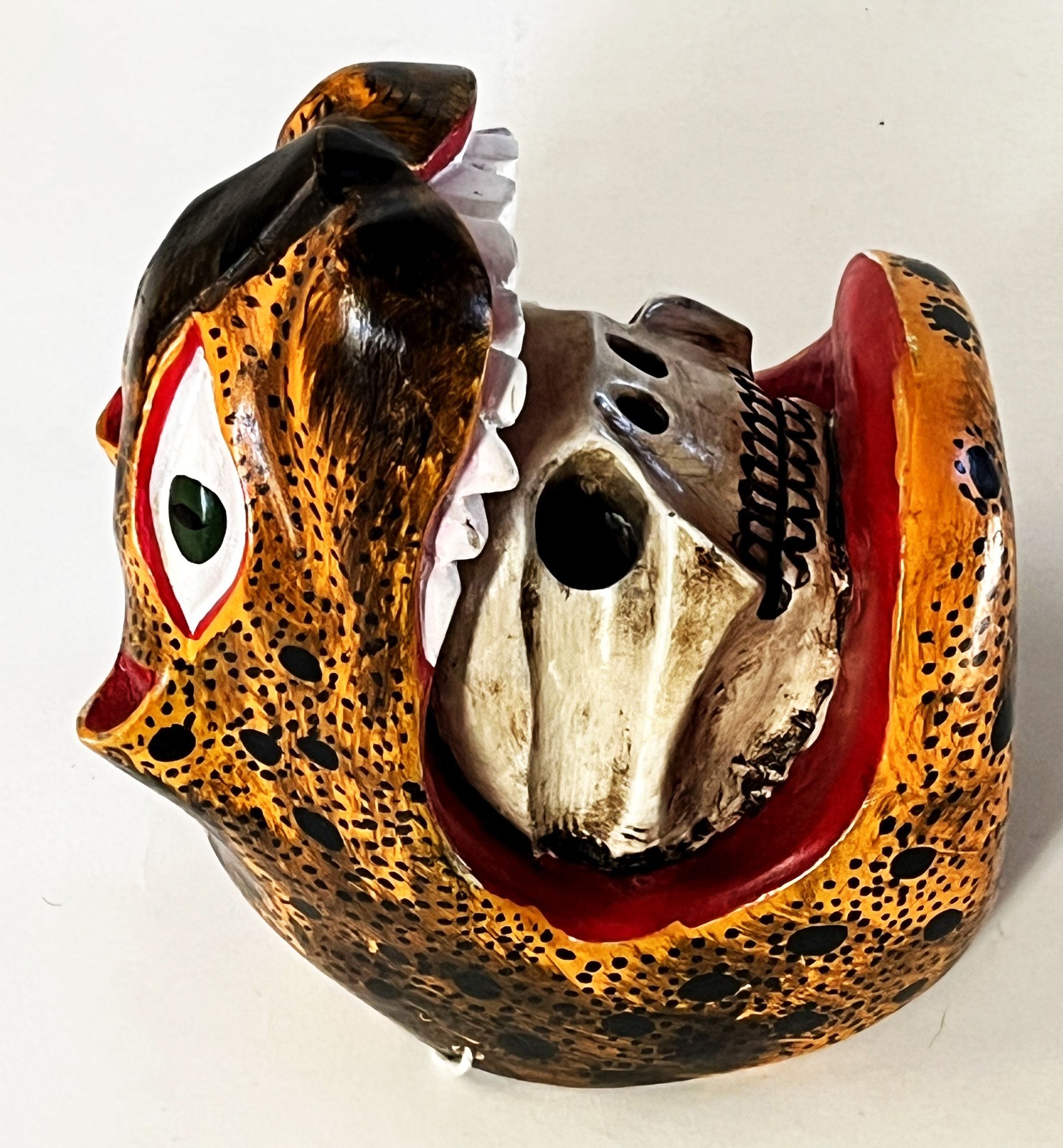 JUAN & FELIPE HORTA TOCUARO MICHOACAN WOOD MASK MEXICAN FOLK ART TIGRE SKULL