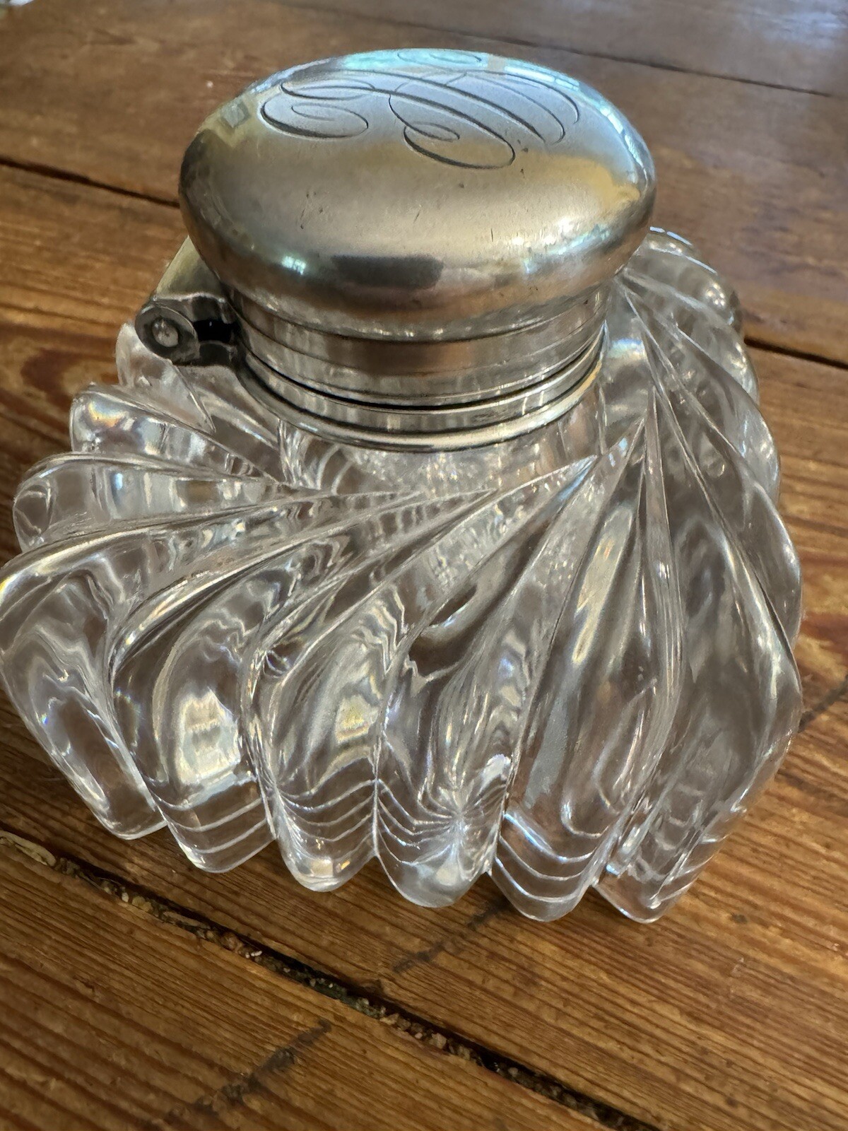 19th Century Tiffany & Co Sterling Silver and Cut Crystal 3.75” Inkwell and Cap