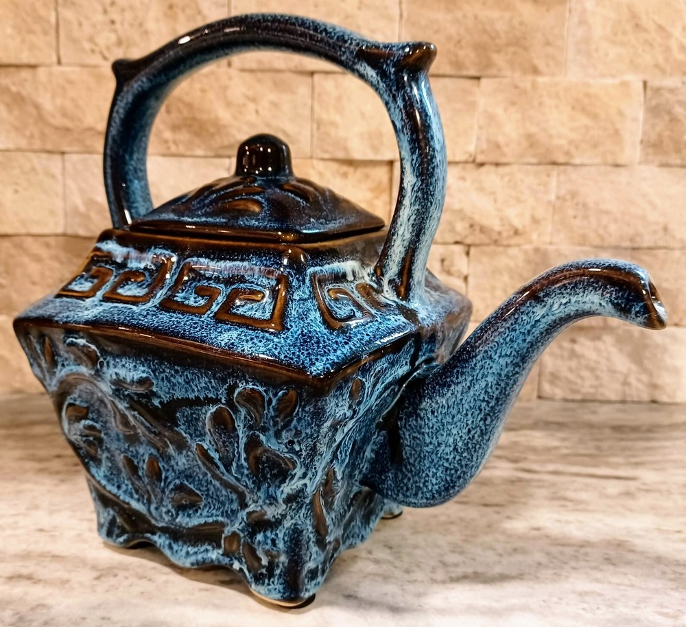 Blue Stoneware Decorative Teapot