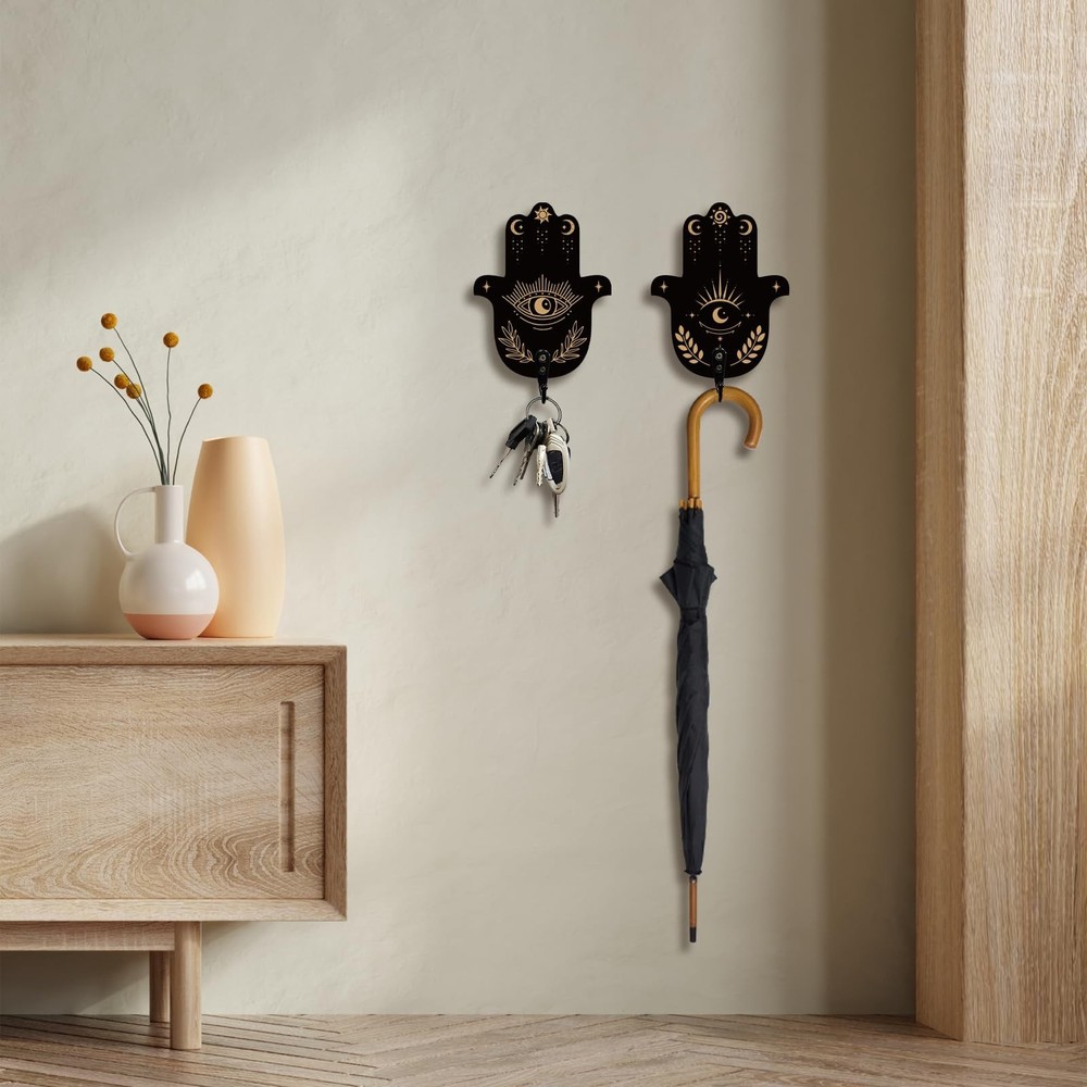 2 Sets Hamsa Hand Key Holder, Divination Text Wall Hooks Key Holder for Wall ...
