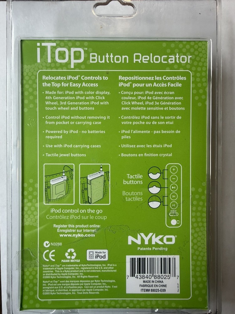 Nyko iTop Button Relocator Top Control Apple iPod 3rd & 4th (Third & Fourth) Gen