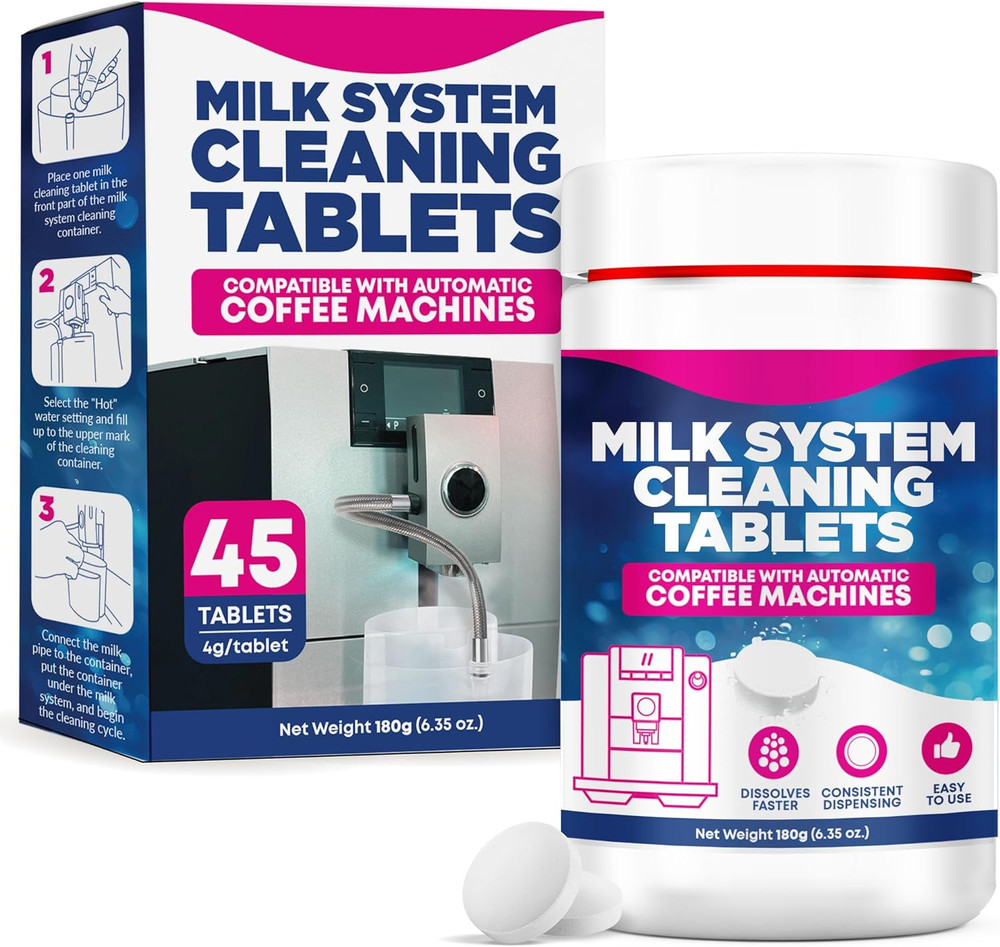 [45 Count, 180G Bottle] Milk System Cleaning Tablets for Automatic Coffee Machin