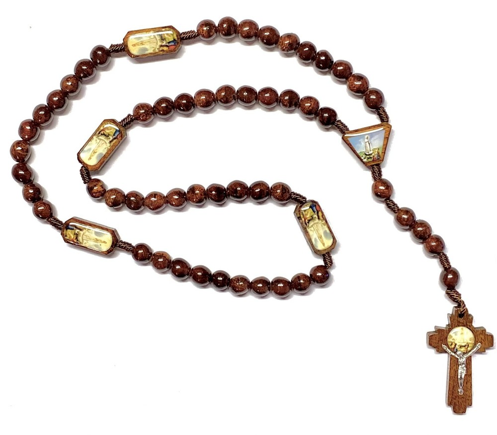 Our Lady of Fatima Virgin Brown Wood Rosary Necklace Gift Virgen Fatima Rosario