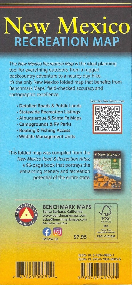New Mexico Recreation Map, by Benchmark Map (folded) - 2022 edition