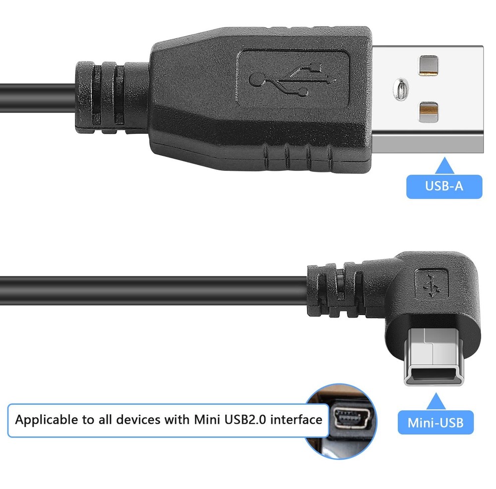 PASOW Mini USB Power Cable 90 Degree Right Angle (No Data 11.5FT,
