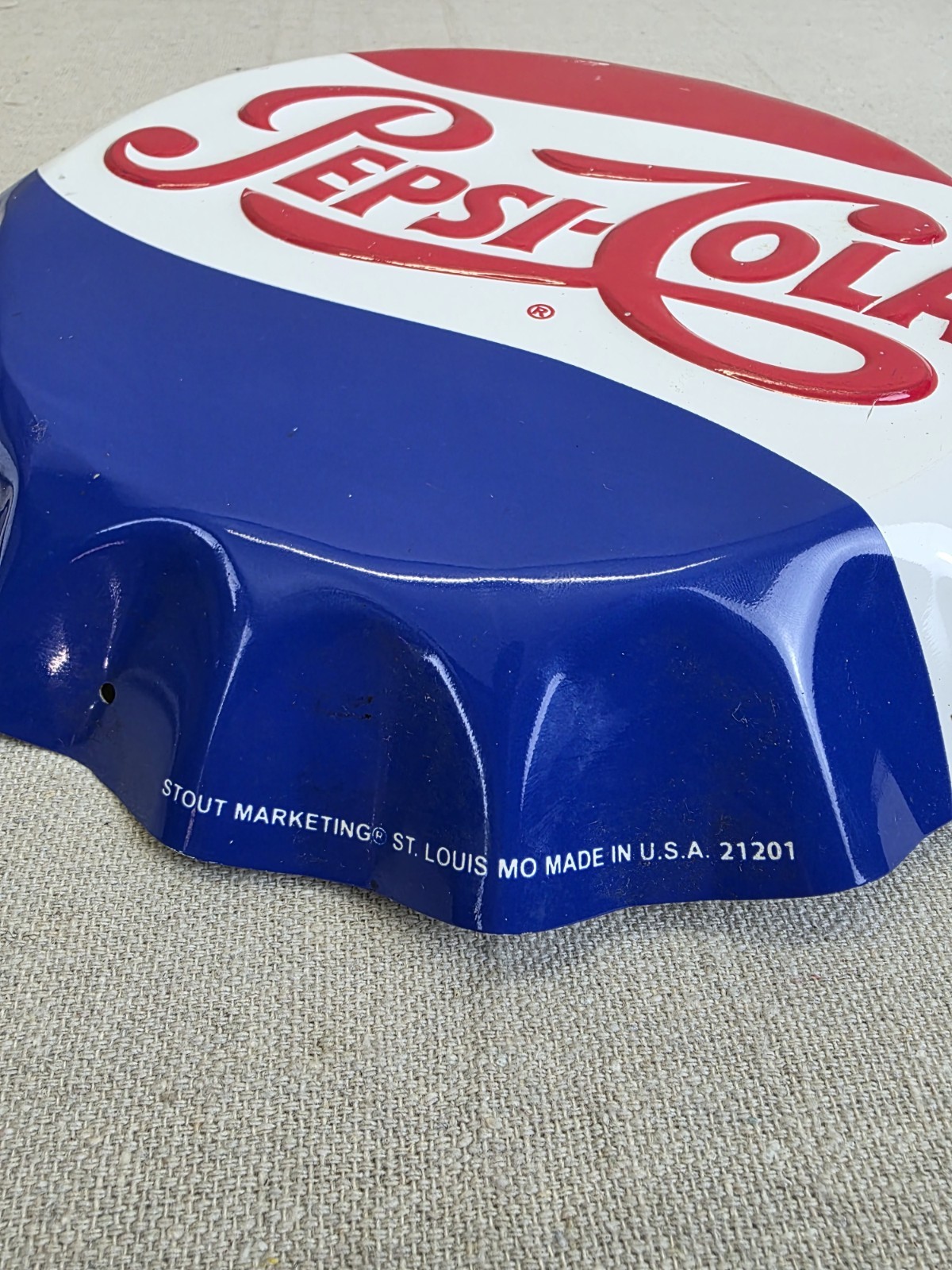 2 Vintage Pepsi-Cola Metal Bottle Cap Embossed Stout Marketing Sign - 11"