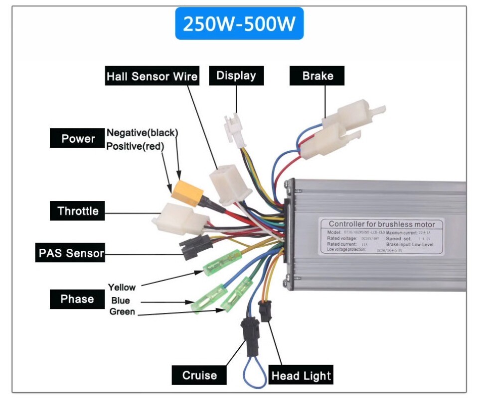 Electric Bicycle Controller 36V/48V Waterproof Connector Sine Wave Controller