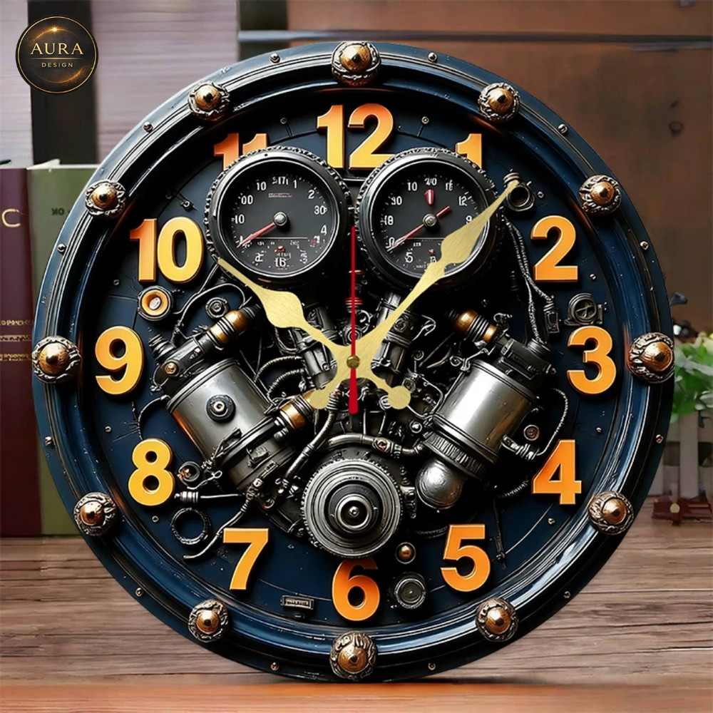 Modern 25cm Wall Clock – 2D Home Car Engine Design