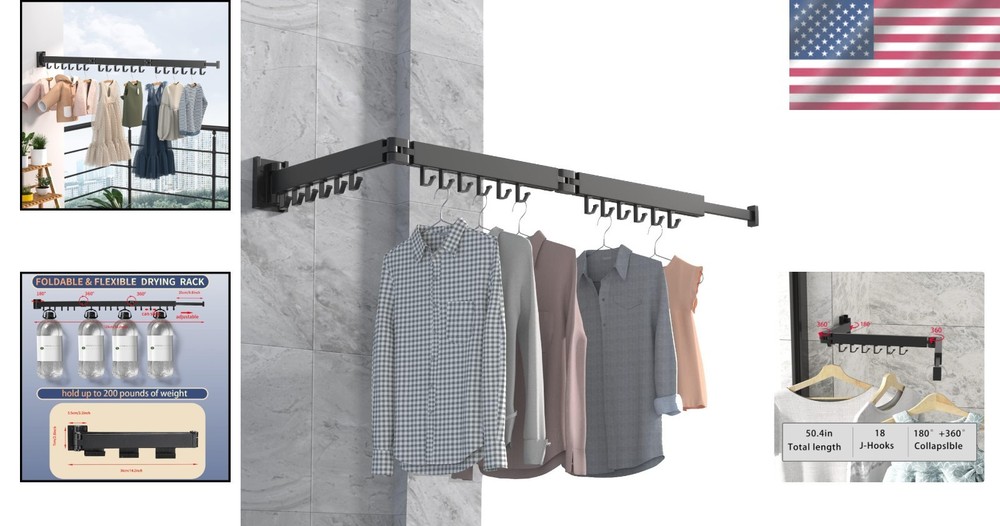 Retractable Wall Mounted Clothes Drying Rack - Space Saving Tri-Fold Design