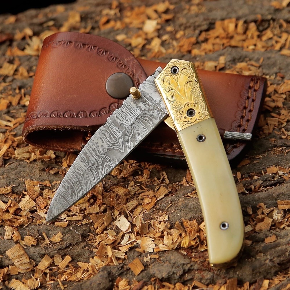 Custom Handmade Folding Blade Knife (Camel Bone Handle)