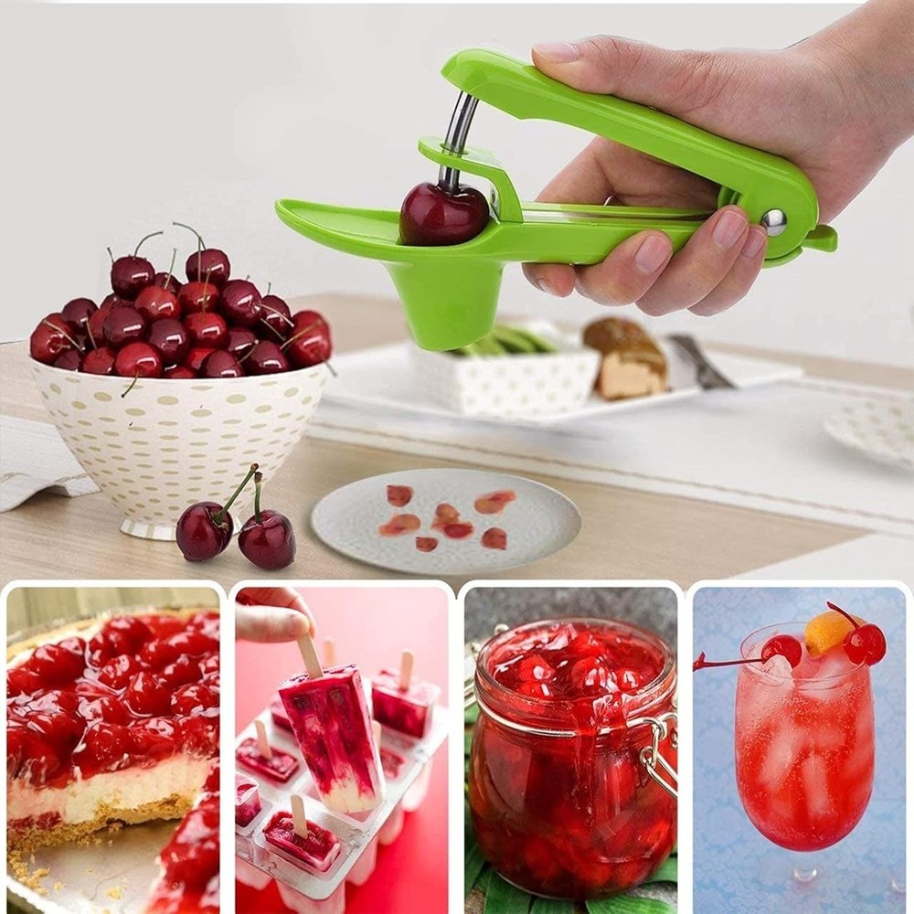 Stainless Steel Multi-Function Olives & Cherry Pitter Tool with Lock Green