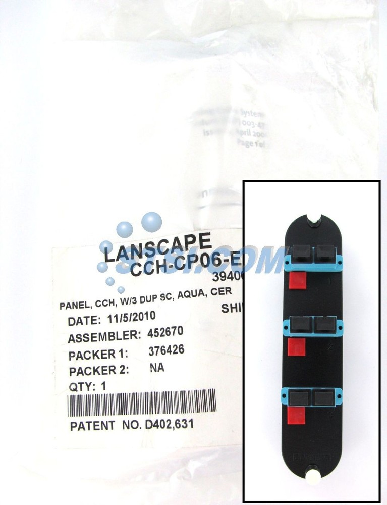 Corning CCH-CP06-E7 Patch Panel, 3 SC Duplex 10Gig Aqua OM3/OM4 Adapters ~STSI