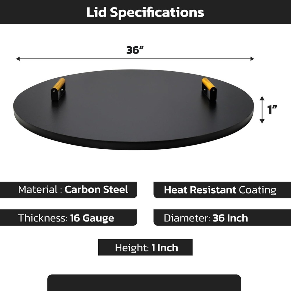 Febtech 36" Fire Pit Cover Round - Perfect for Fire Pit Inside Up to 34"