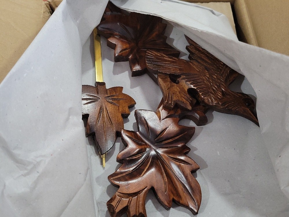 German Black Forest Cuckoo Clock with Five Leaf One Bird 13" Walnut Stain