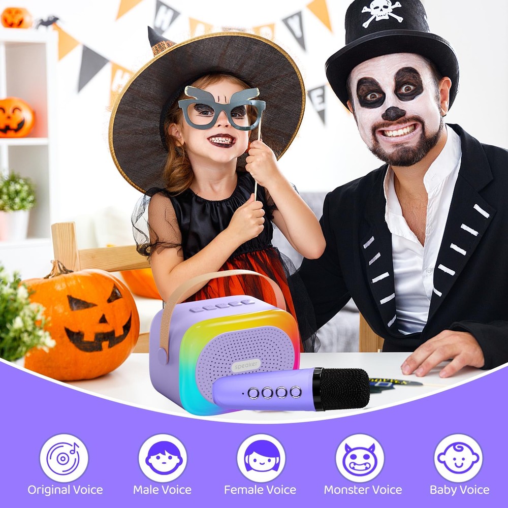 Mini Karaoke Machine with 2 Bluetooth Wireless Microphones & LED Lights - Fun
