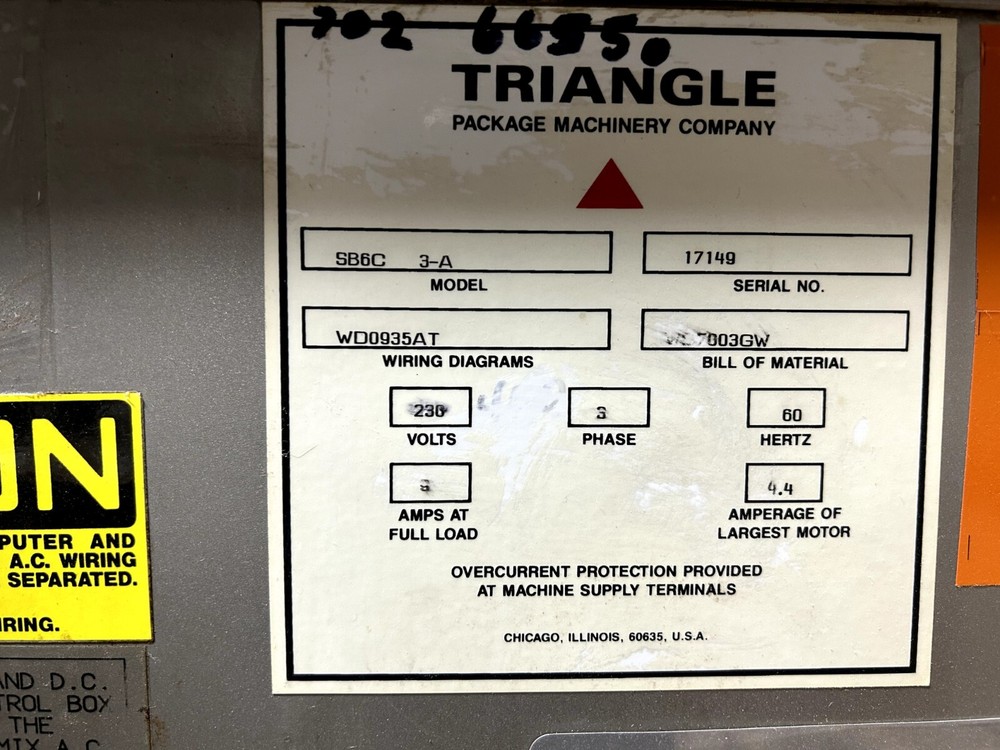 VFFS PACKAGING MACHINE TRIANGLE PACKAGING MACHINERY, BAGGER Model SB6C STAINLESS