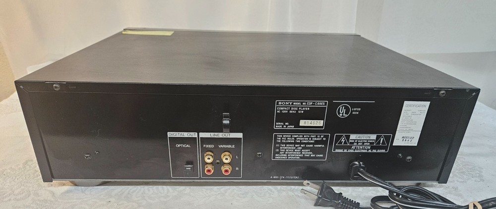 Sony CDP-C69ES 5 Disc Carousel CD Player Changer NO Remote WORKING