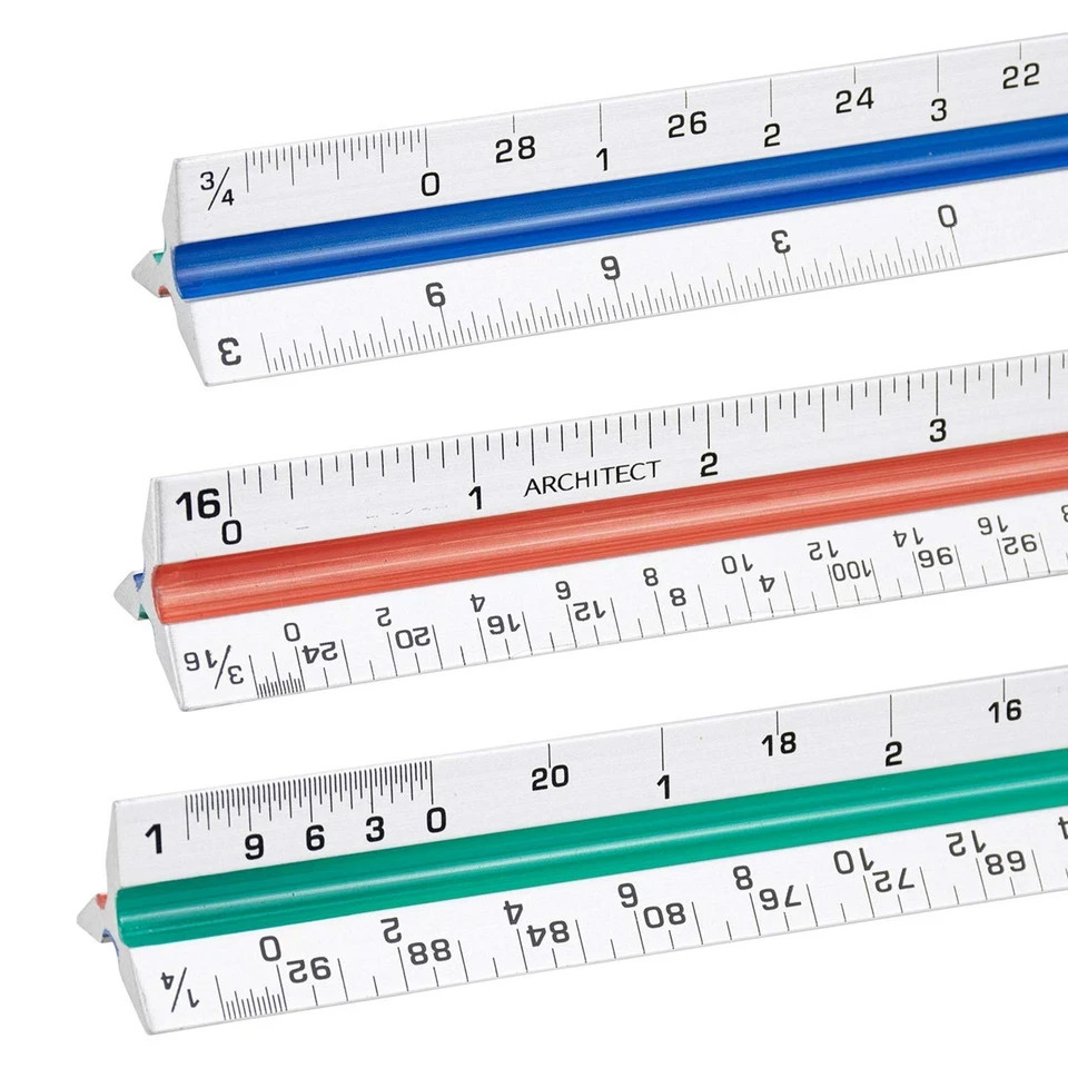 3 Pack Architectural Scale Ruler, 12" Triangular Architect Scale Aluminum Col...
