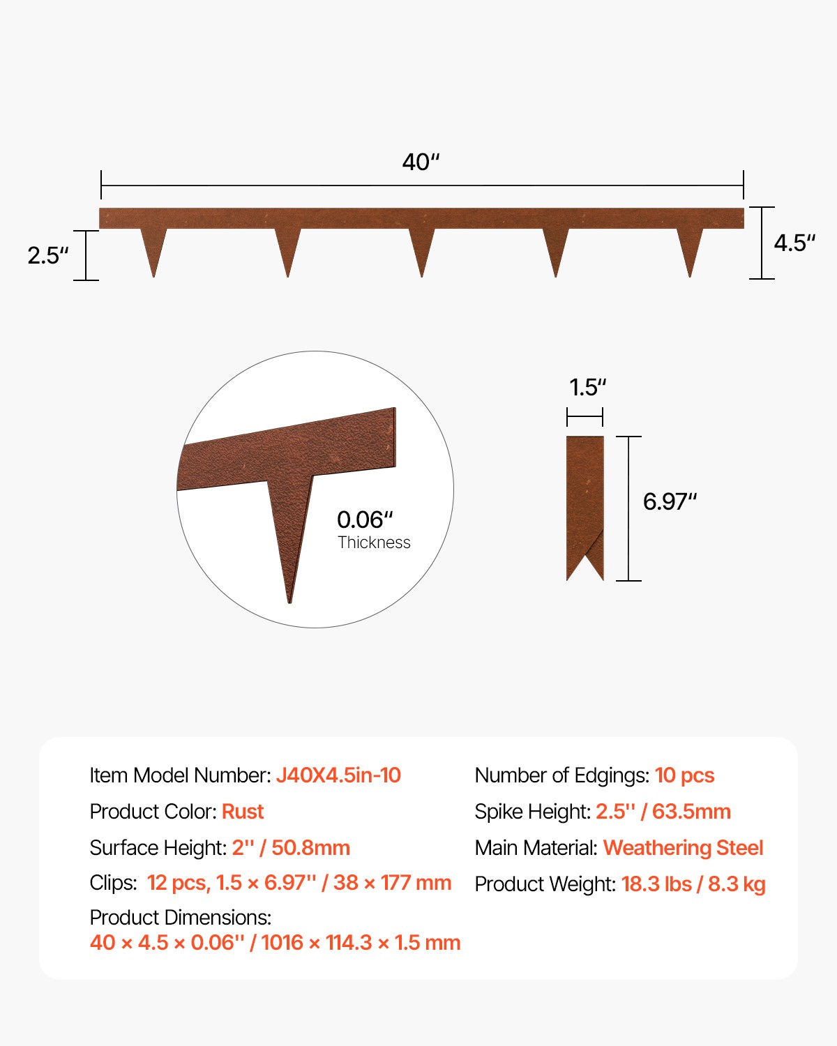 VEVOR Steel Landscape Edging 10 Packs 40x4.5in Weather-Resistant Garden Edging