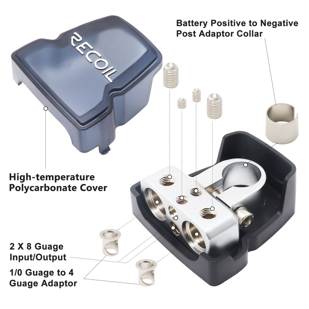 Recoil PBT-D08 Premium Solid Brass Positive/Negative Battery Terminals, 2 Pack