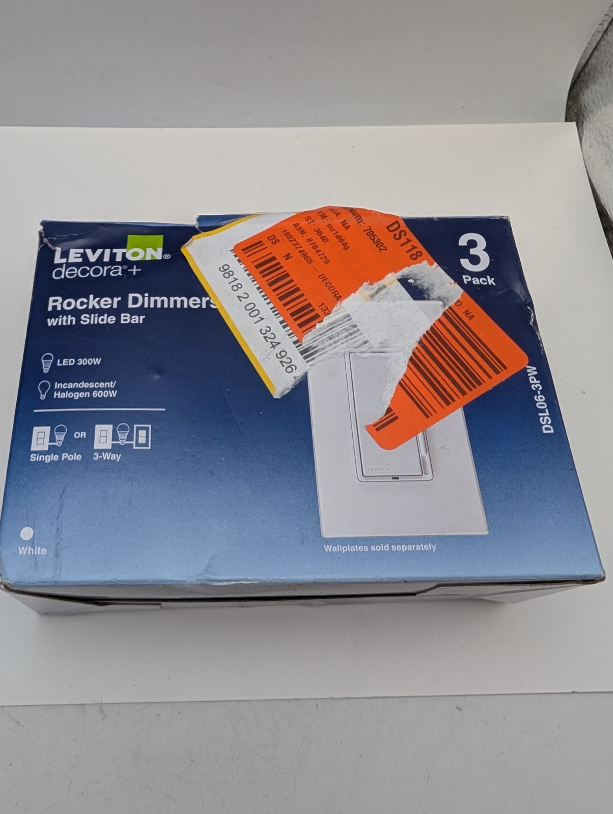 LEVITON DSL06-3PW Decora Rocker Dimmer With Slide Bar White (Open Box)