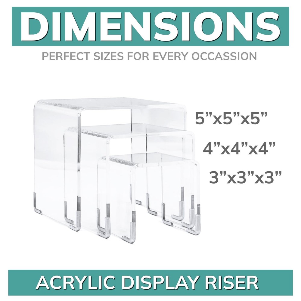 pbf PHOTO BOOTH FRAMES Acrylic Riser Display Stands - 3 Pieces- Clear- Silver