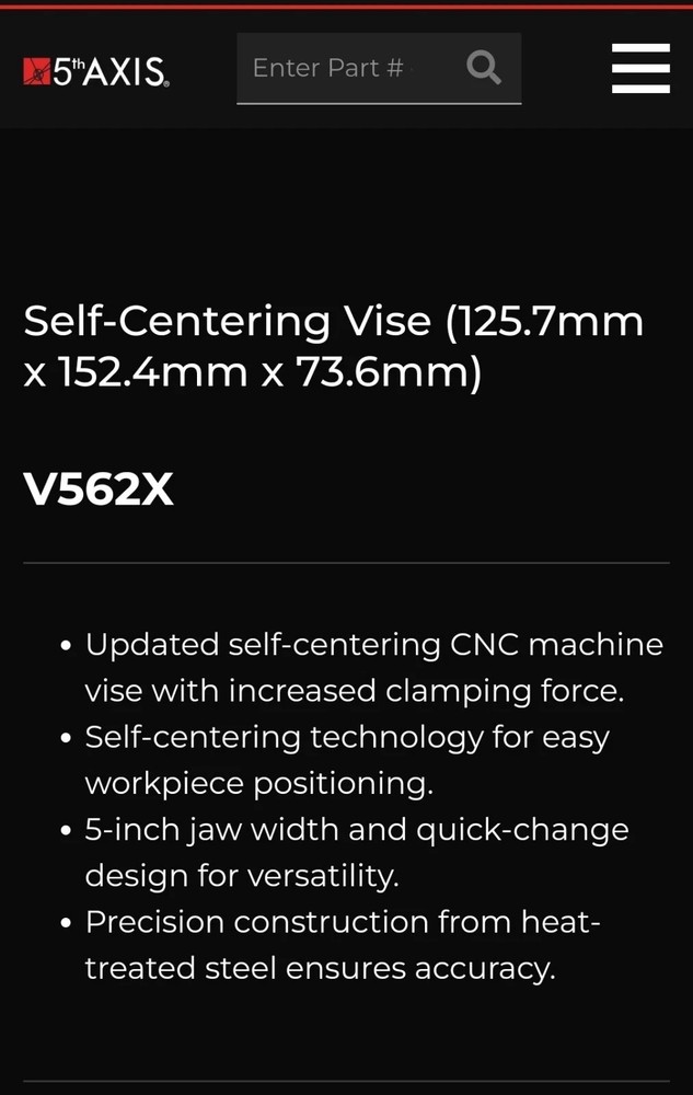 5th Axis Self-Centering Vise (Metric) V562X