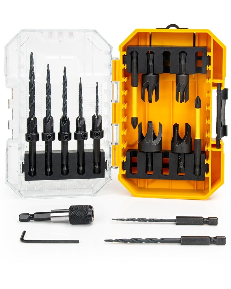 16PCS Countersink Drill Bit Set, Adjustable Depth Tapered Drill Bits with 4 W...