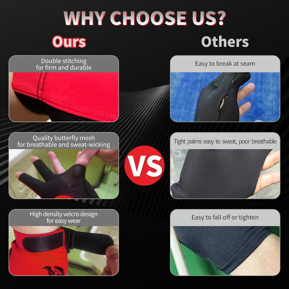LeftHanded 3Finger Pool Glove for RightHanded Players Quick Dry, Durable