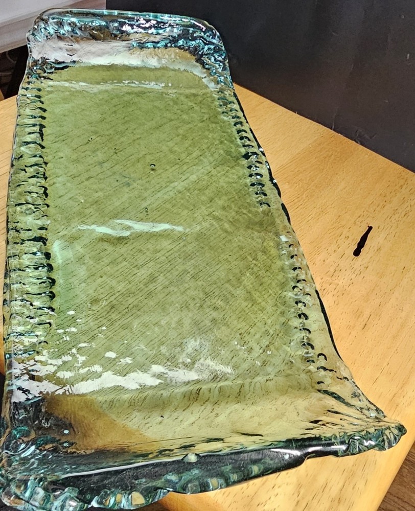 Authentic Recycled Sea Green Blown Glass Rectangular Dish 16x6.5
