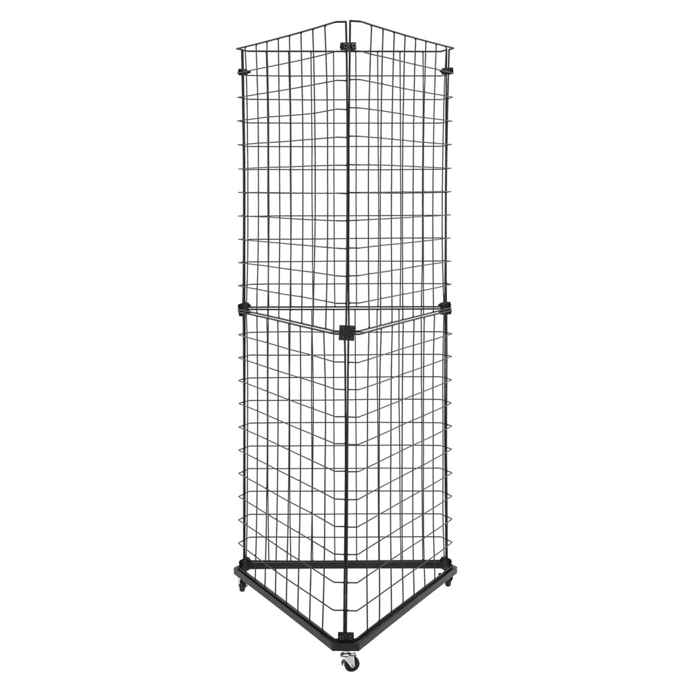 Triangle Display Stand Wire Grid Panel Tower Wall Corner Shelf Rack with Casters