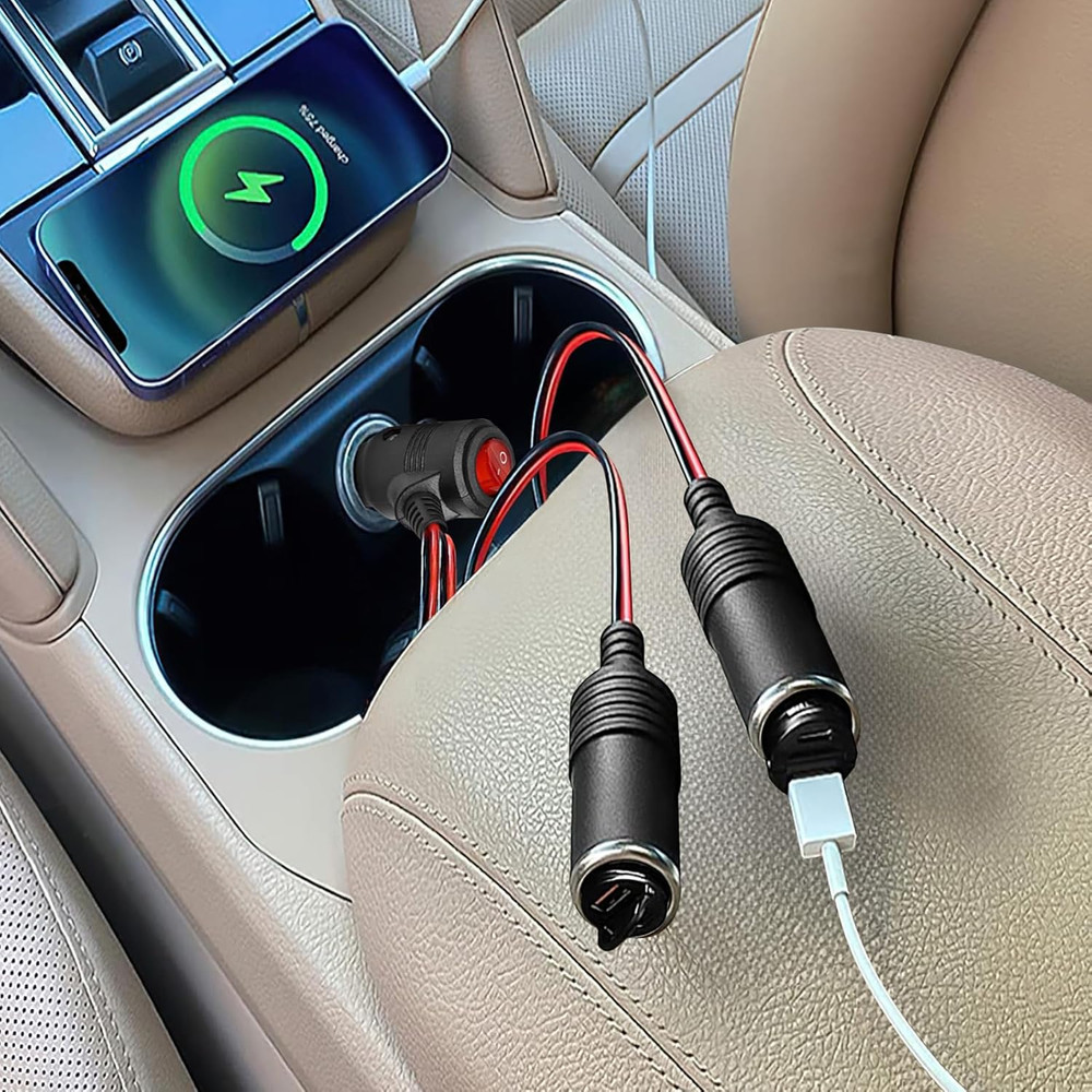 Universal Car Cigarette Lighter Adapter with Switch 2-Socket 12V/24V Splitter