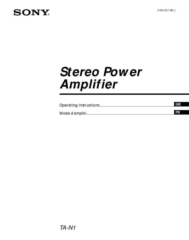 Sony TA-N1 Amplifier / Receiver Owners Instruction Manual