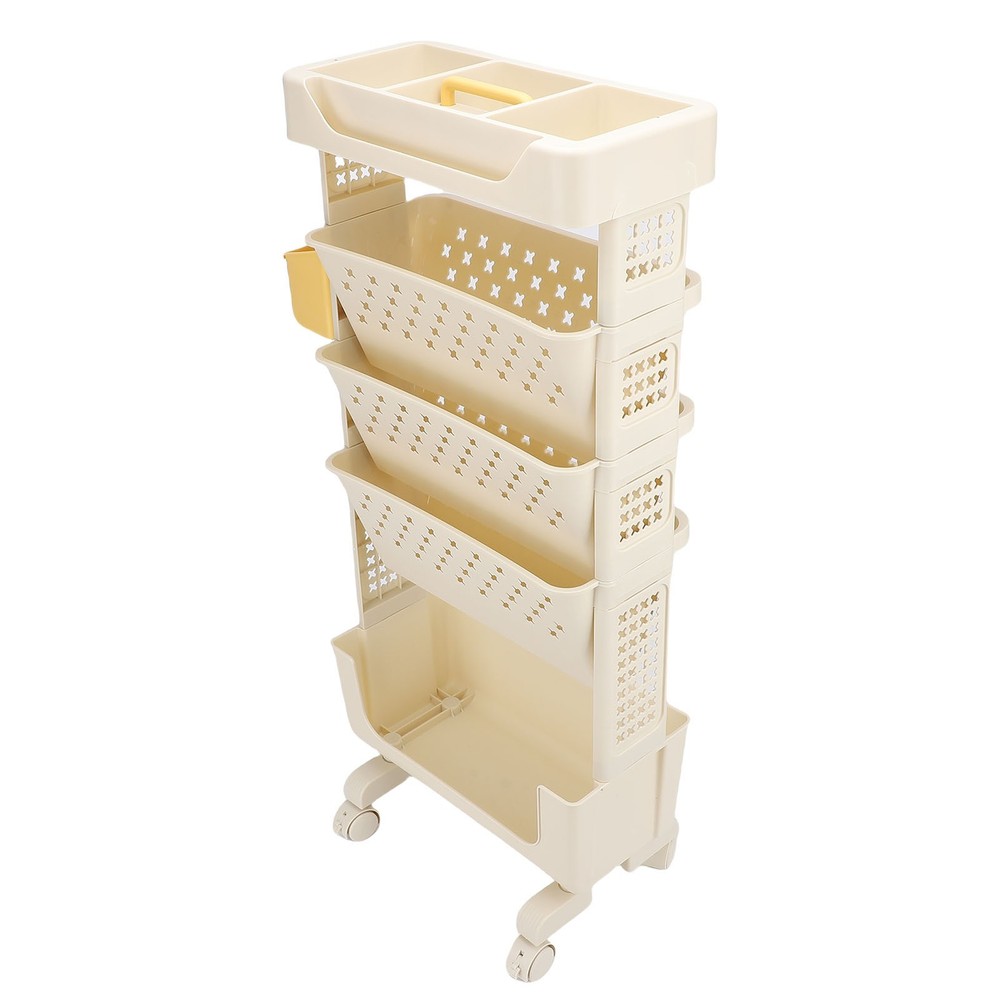 Rolling Book Cart 5 Tier PP Multi-Functional Movable Storage Book Rack White