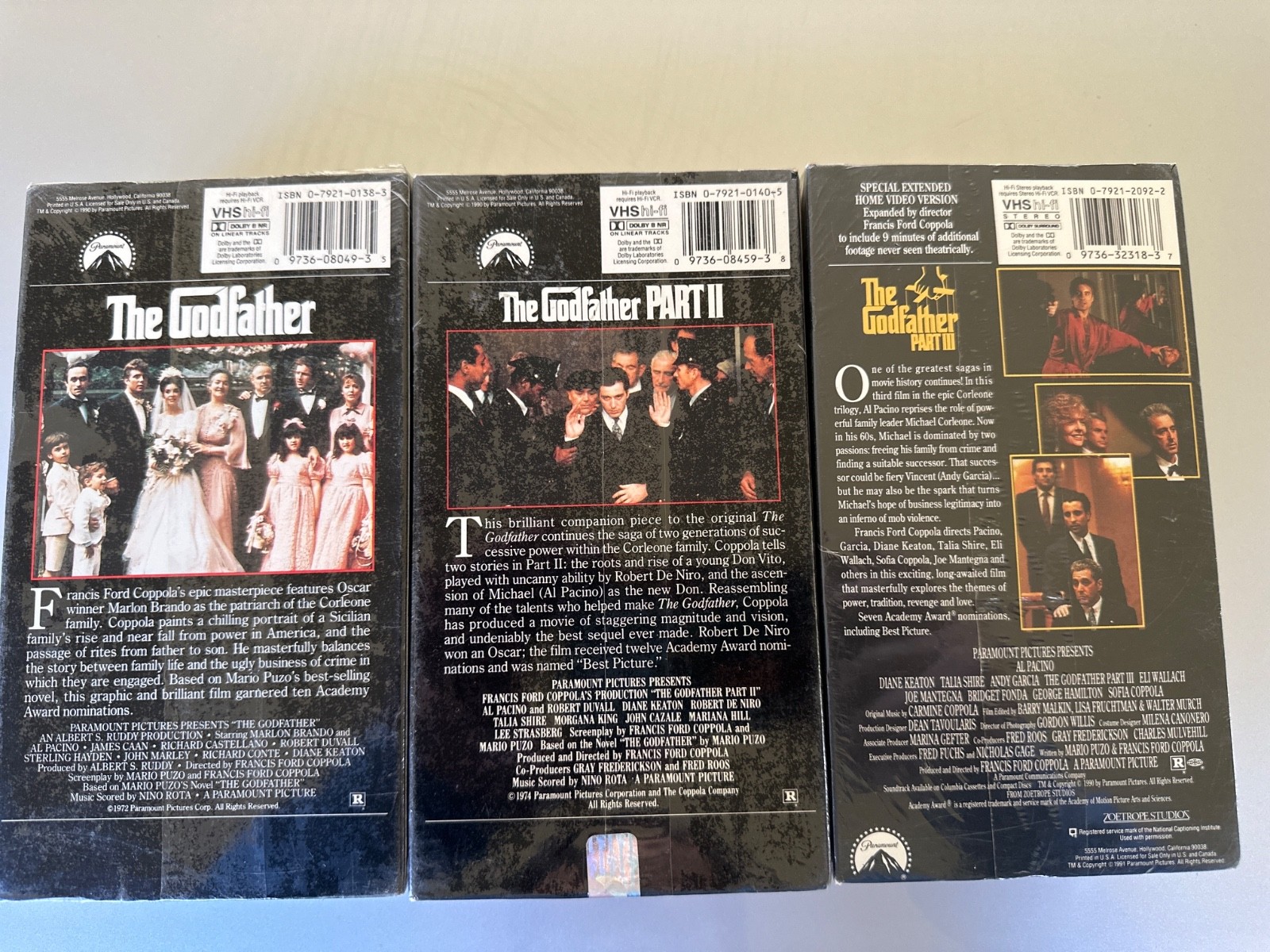 Factory Sealed Godfather Trilogy VHS Set – Paramount – Original Slipcases – $150