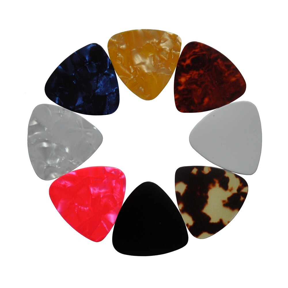 100Pcs Thin 0.46mm Celluloid 346 Rounded Triangle Guitar Picks Assorted Colors
