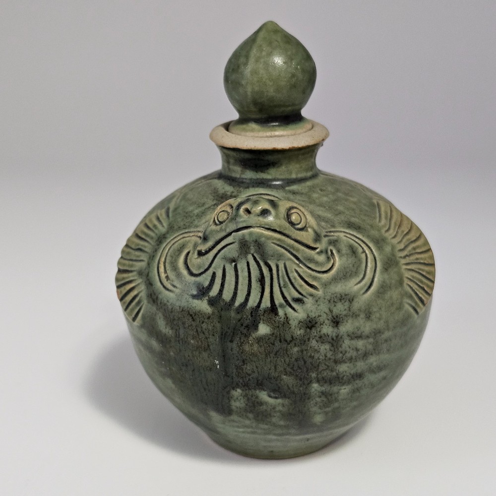Vintage Celadon Glazed Toad Water Pot 4" H