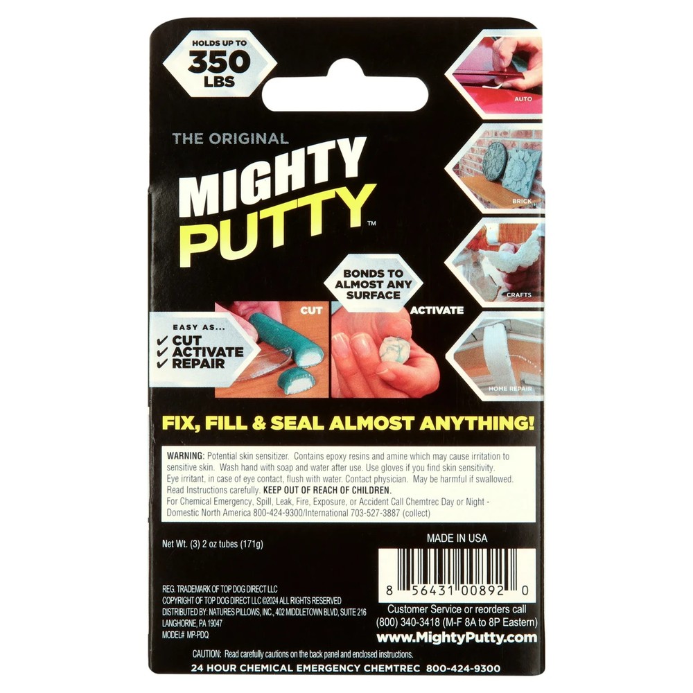 Mighty Putty Permanent Adhesive Powerful Bonding Epoxy Putty Sticks, 3 Pack
