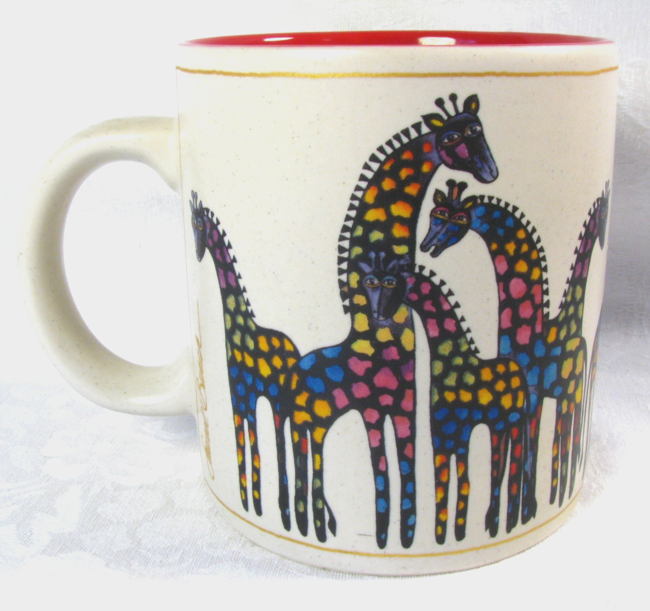 Laurel Burch Coffee Mug Wine Things Unltd Sonoma 2004 Rainbow Family of Giraffes