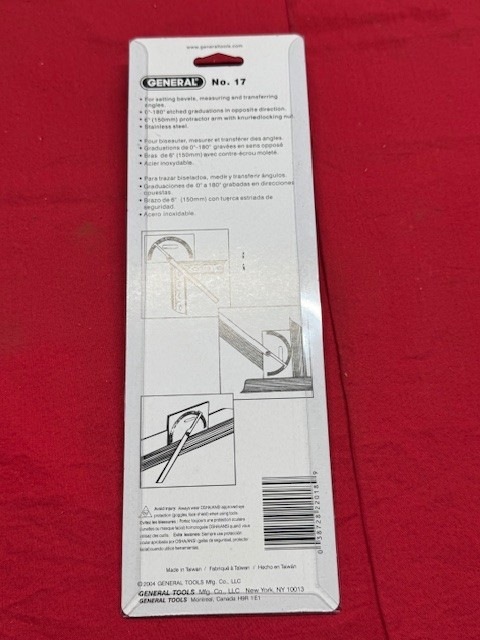 General Tools No. 17 Square Head Stainless Steel Angle Protractor 180 Degrees