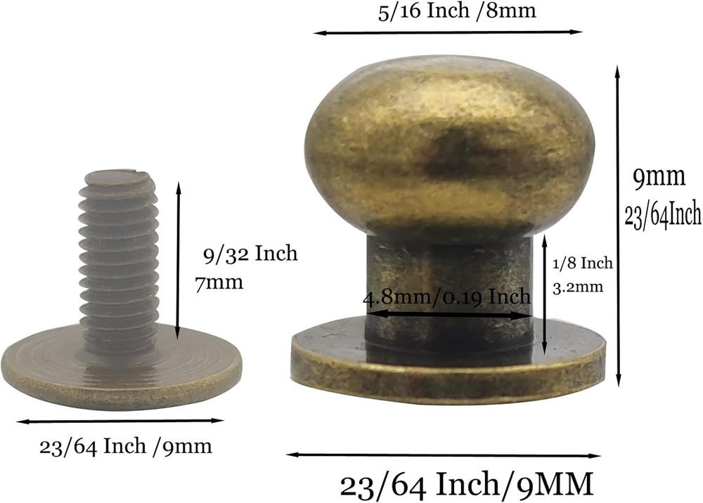 12 Sets Solid Brass round Head Button Stud Screw Leather Rivet Chicago Screws Bu