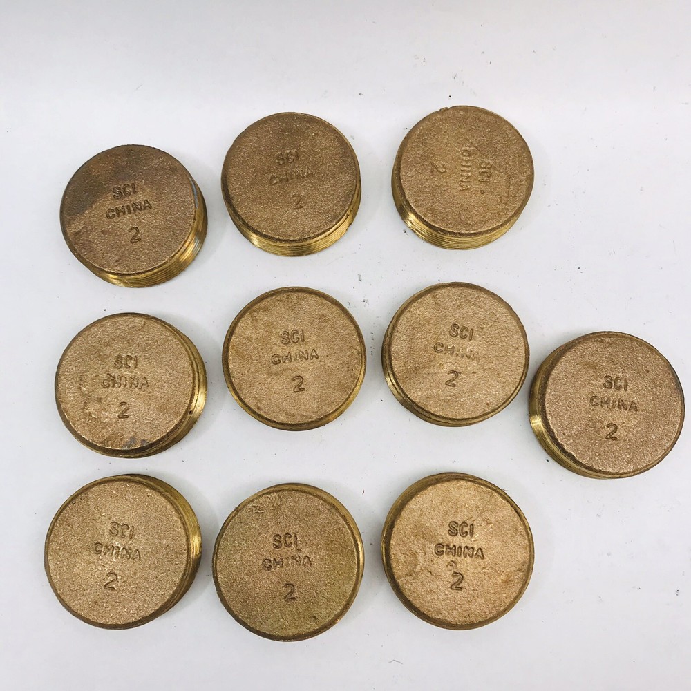 LOT OF 10 SCI 2" CLEAN-OUT PLUG - SOLID BRASS COVER, SQUARE DRAIN ACCESS