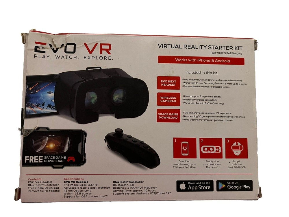 EVO VR Virtual Reality Headset Starter Kit for All Smartphones - IOS & Android