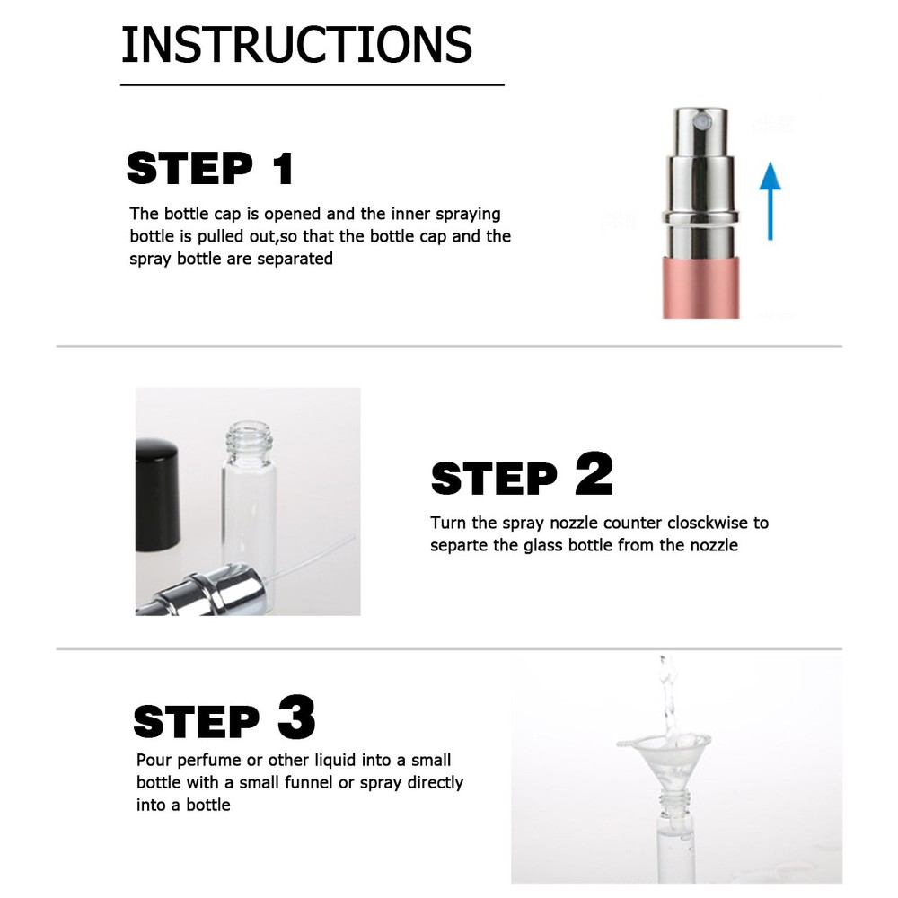 10pc Mini Refillable Travel Portable Perfume Atomizer Bottle Spray Pump Case 5ml